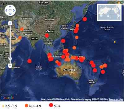 Earthquake mashup example screenshot